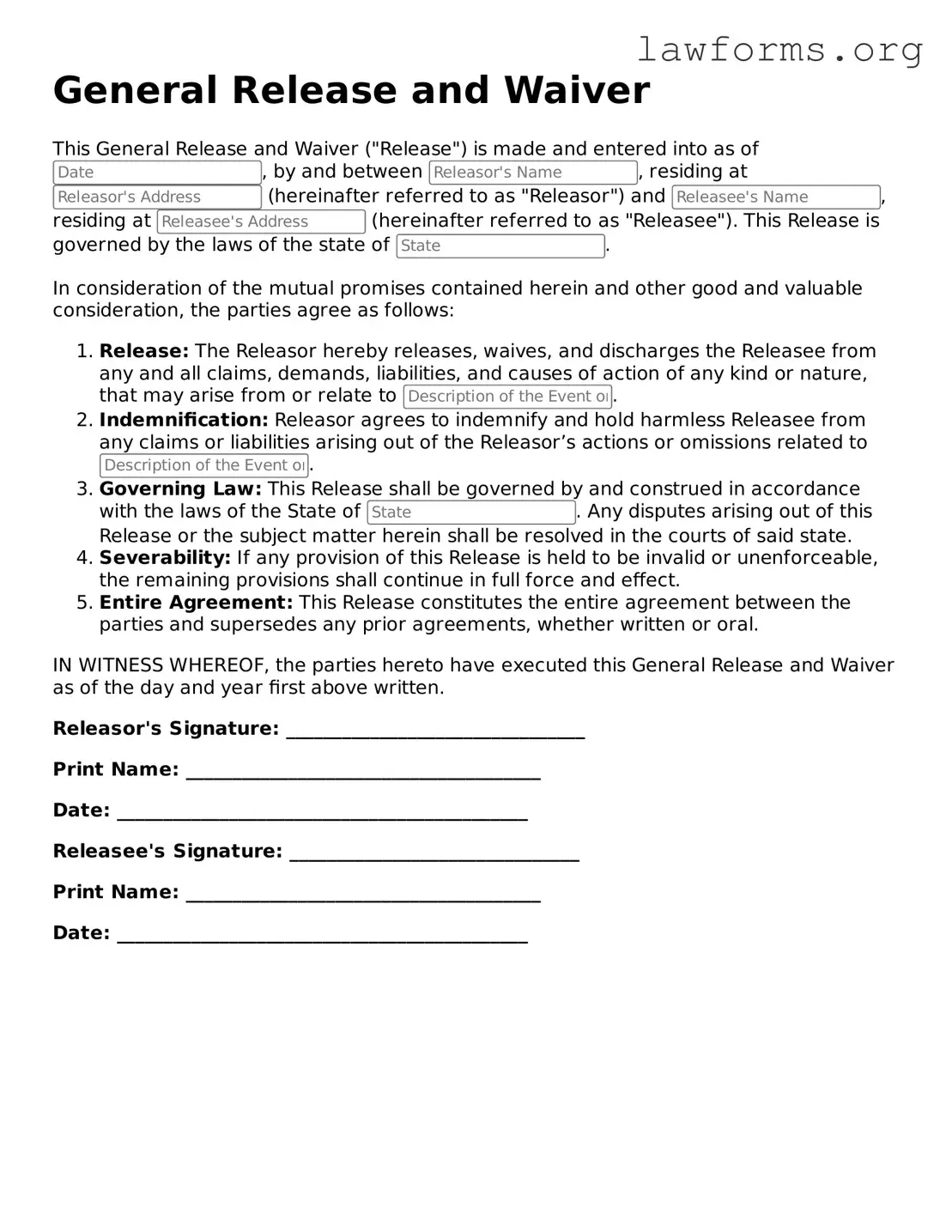 Valid General Release and Waiver Form