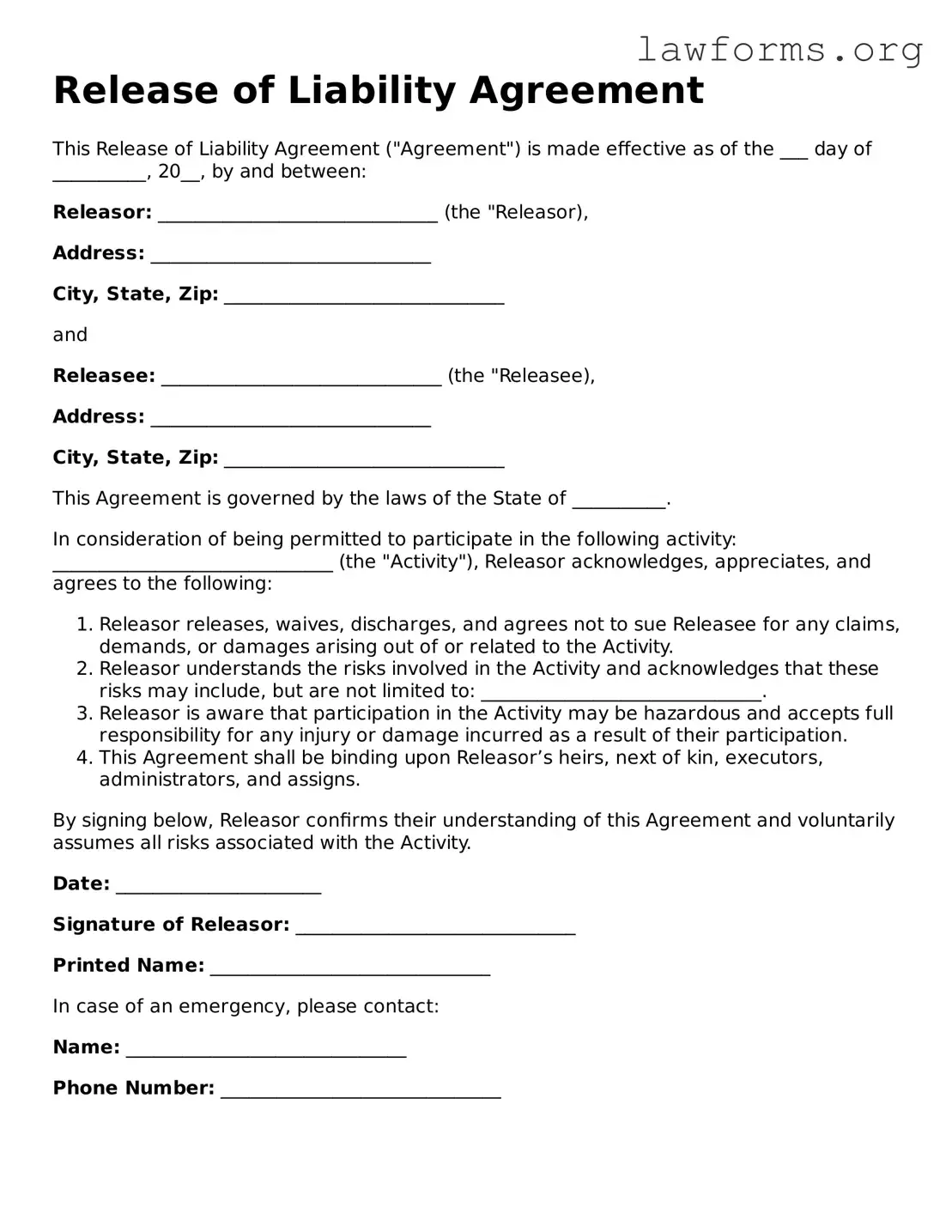 Valid Release of Liability Form