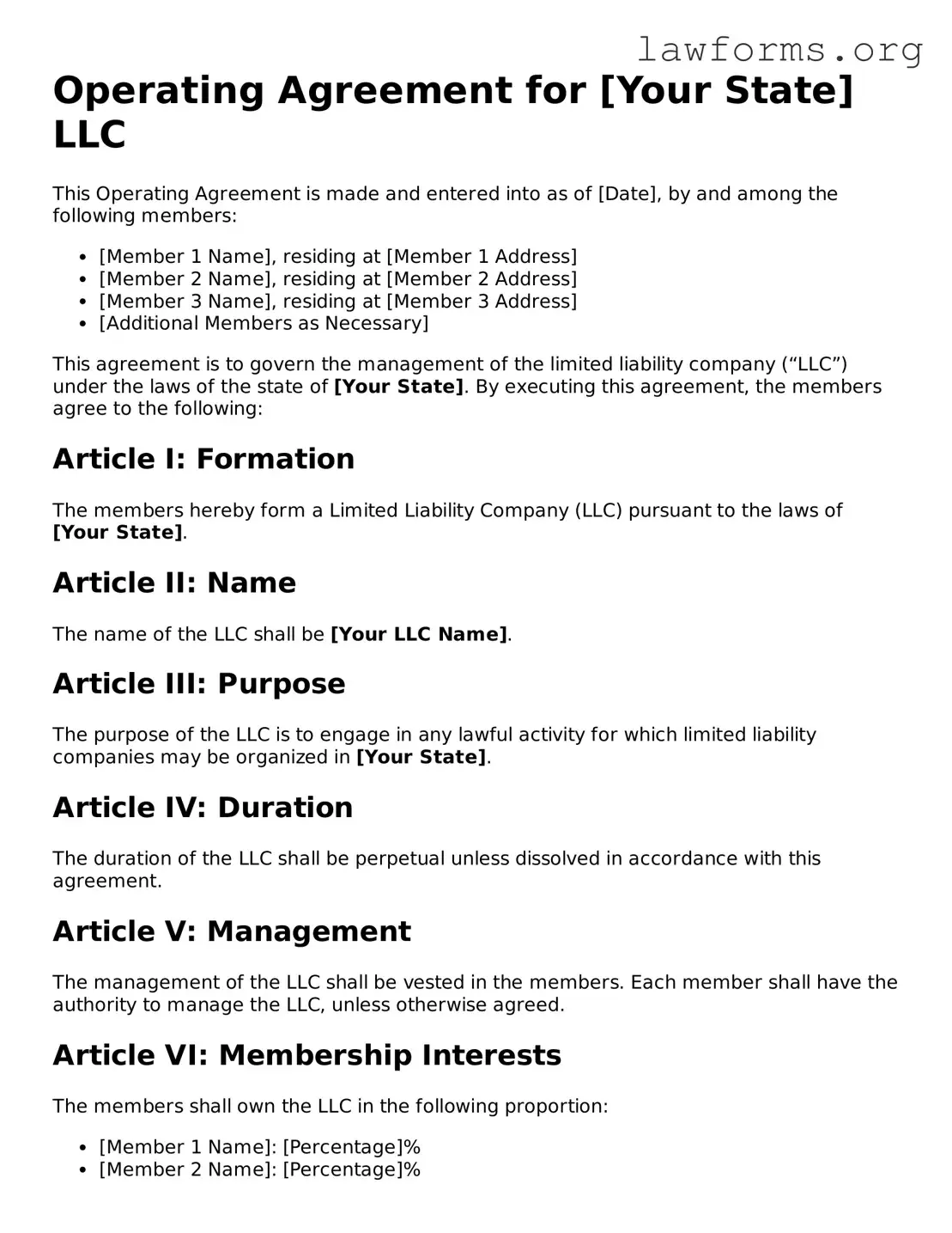 Valid Operating Agreement Form