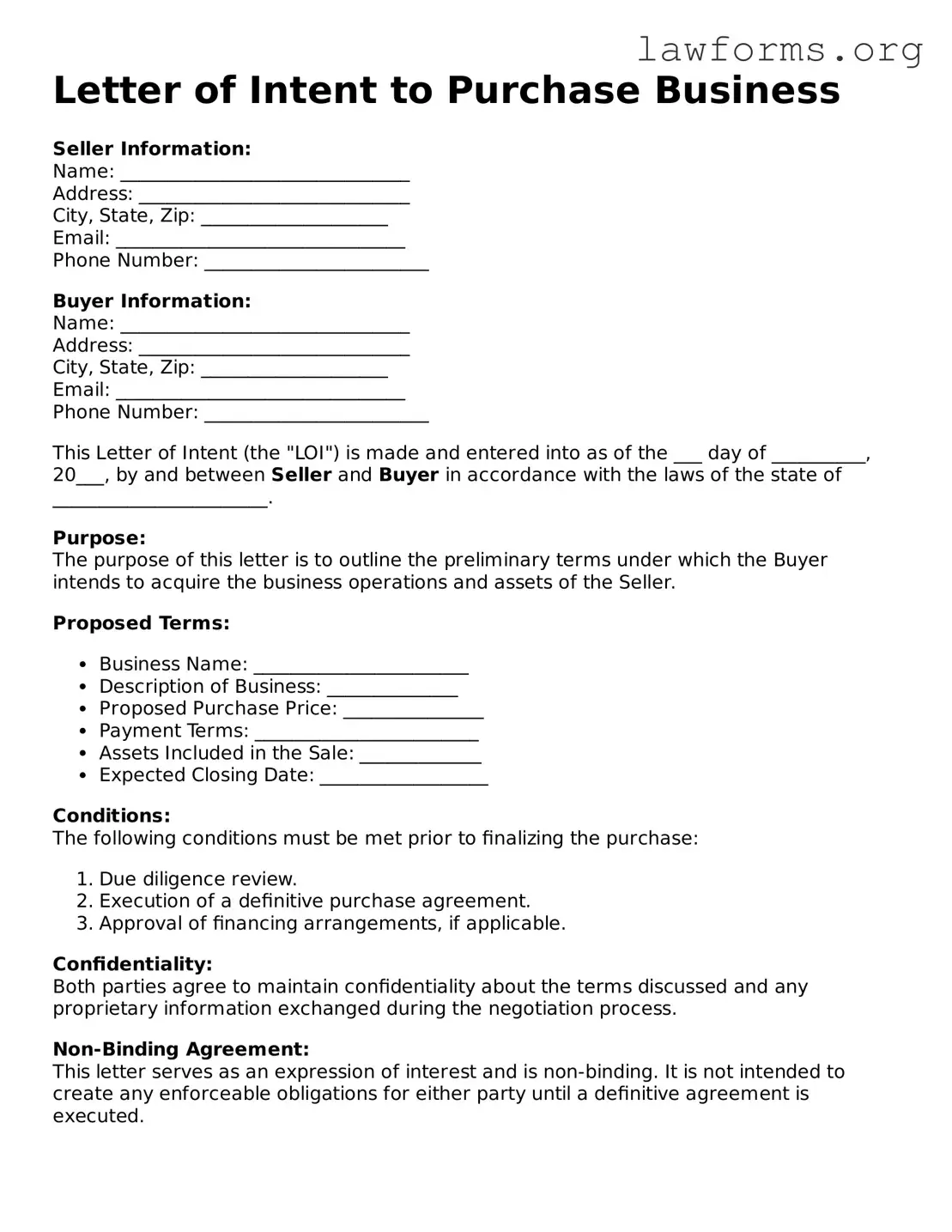 Valid Letter of Intent to Purchase Business Form