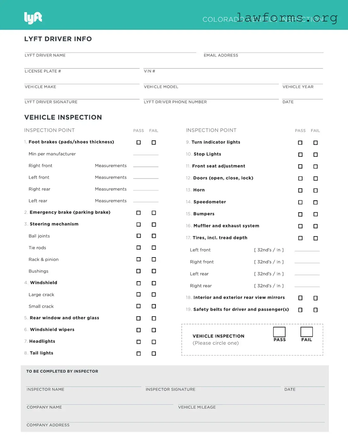 Fill Out a Valid Lyft Inspection Template