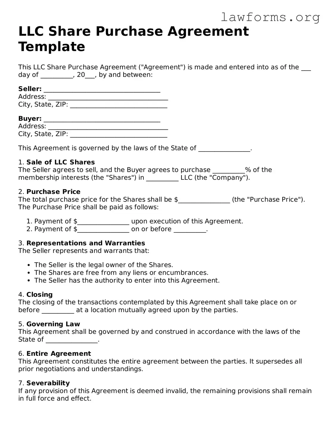 Valid LLC Share Purchase Agreement Form