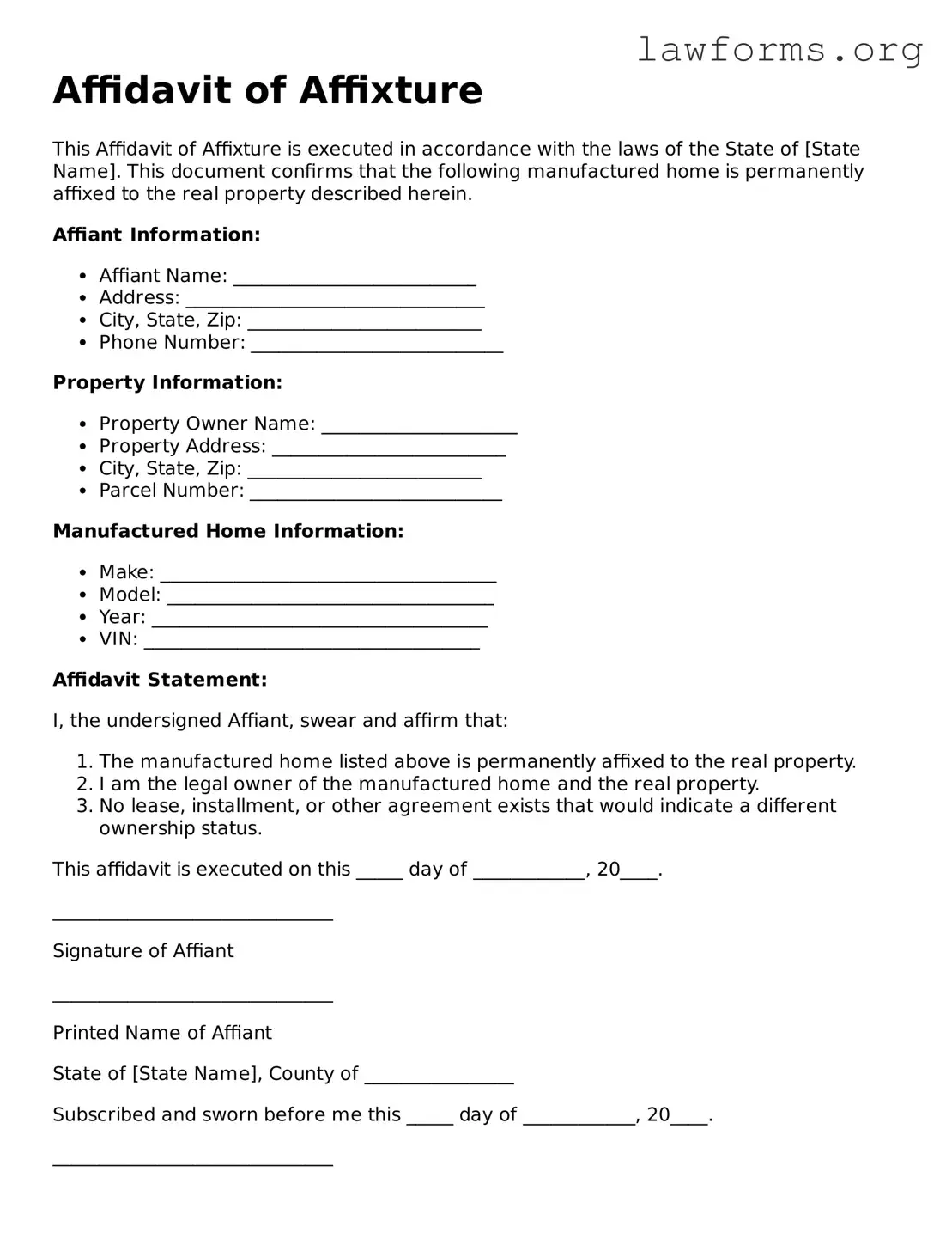 Valid Affidavit of Affixture Form