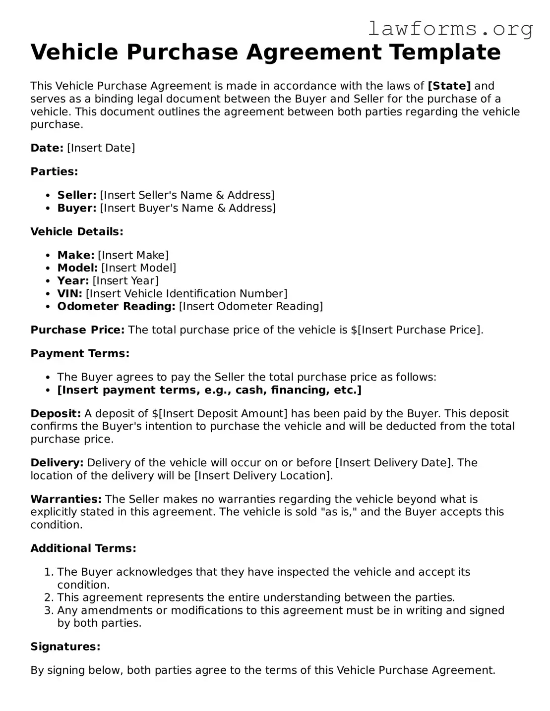 Valid Vehicle Purchase Agreement Form