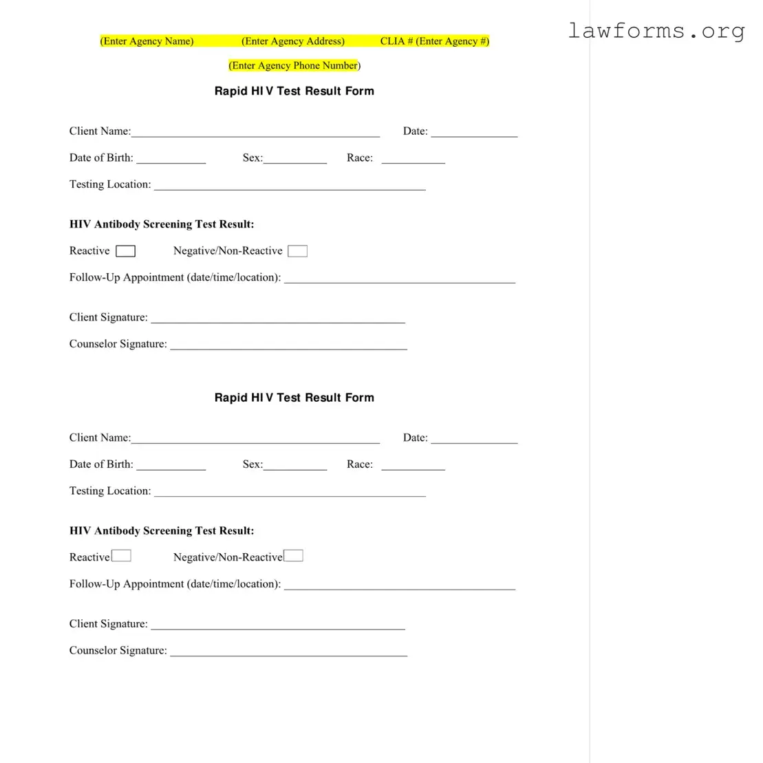 Fill Out a Valid Negative Hiv Test Template