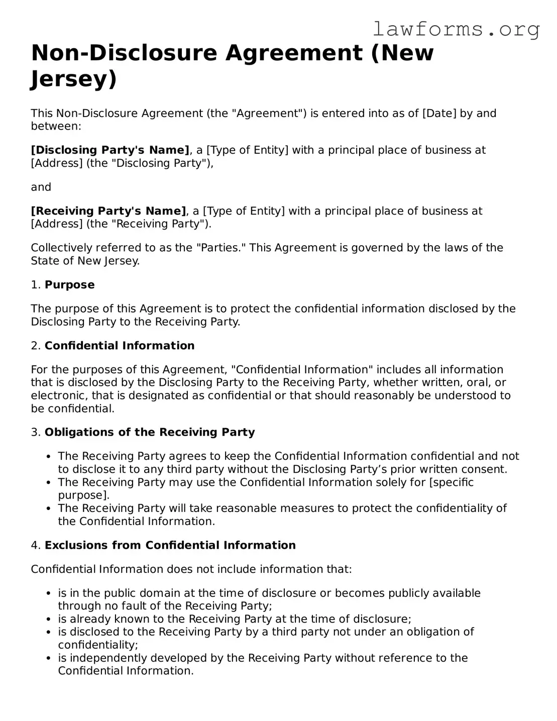 Attorney-Approved Non-disclosure Agreement Template for the State of New Jersey