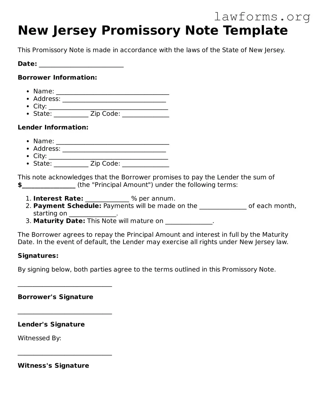 Attorney-Approved Promissory Note Template for the State of New Jersey