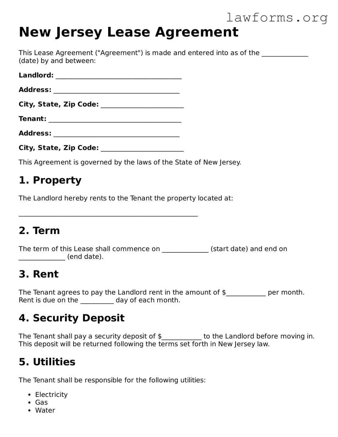 Attorney-Approved Lease Agreement Template for the State of New Jersey