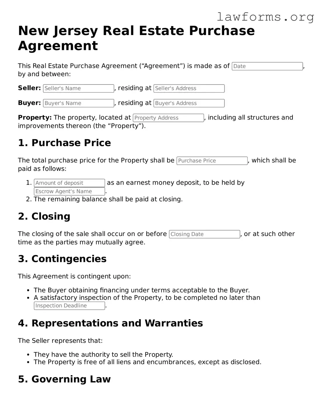 Attorney-Approved Real Estate Purchase Agreement Template for the State of New Jersey