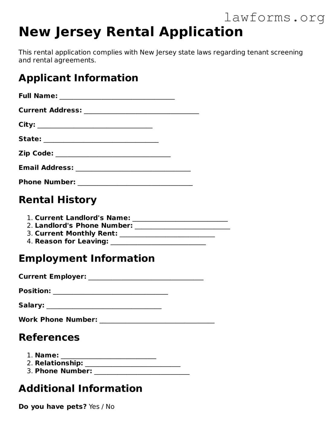 Attorney-Approved Rental Application Template for the State of New Jersey