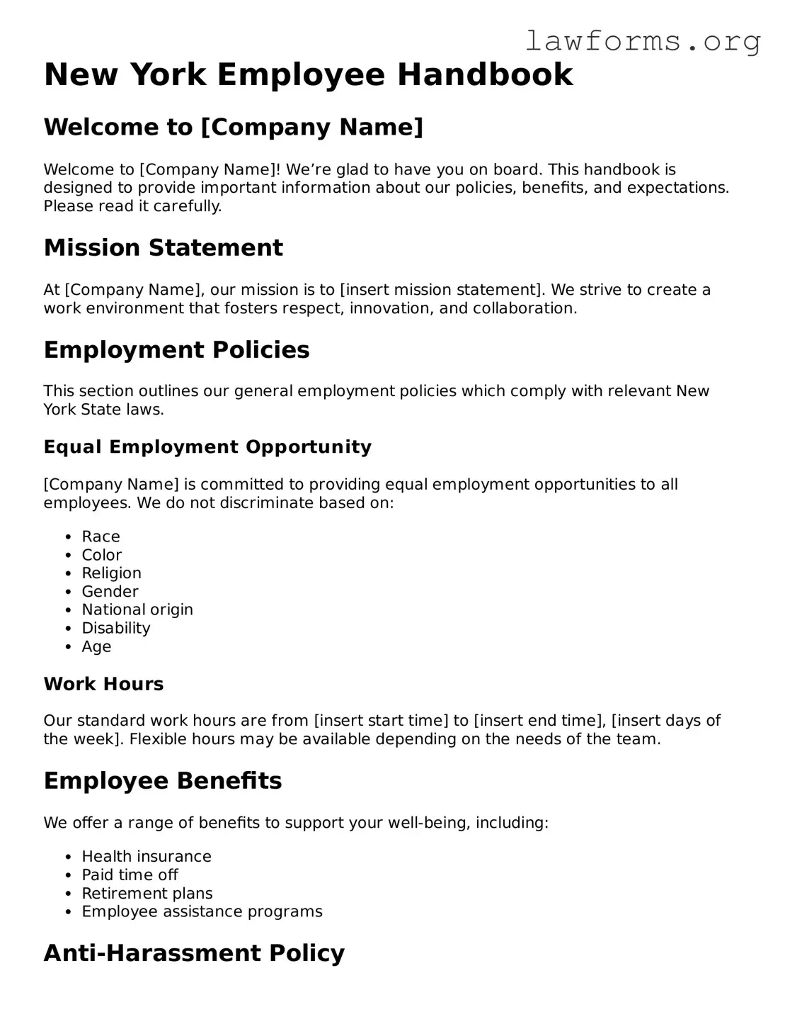 Attorney-Approved Employee Handbook Template for the State of New York