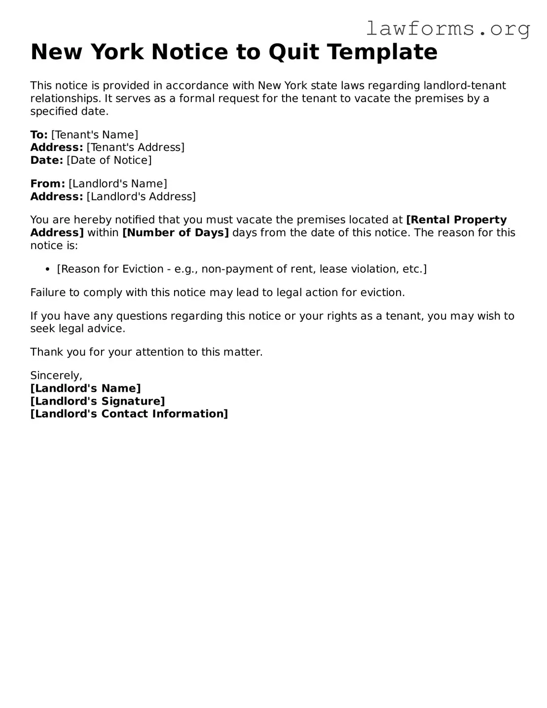 Attorney-Approved Notice to Quit Template for the State of New York
