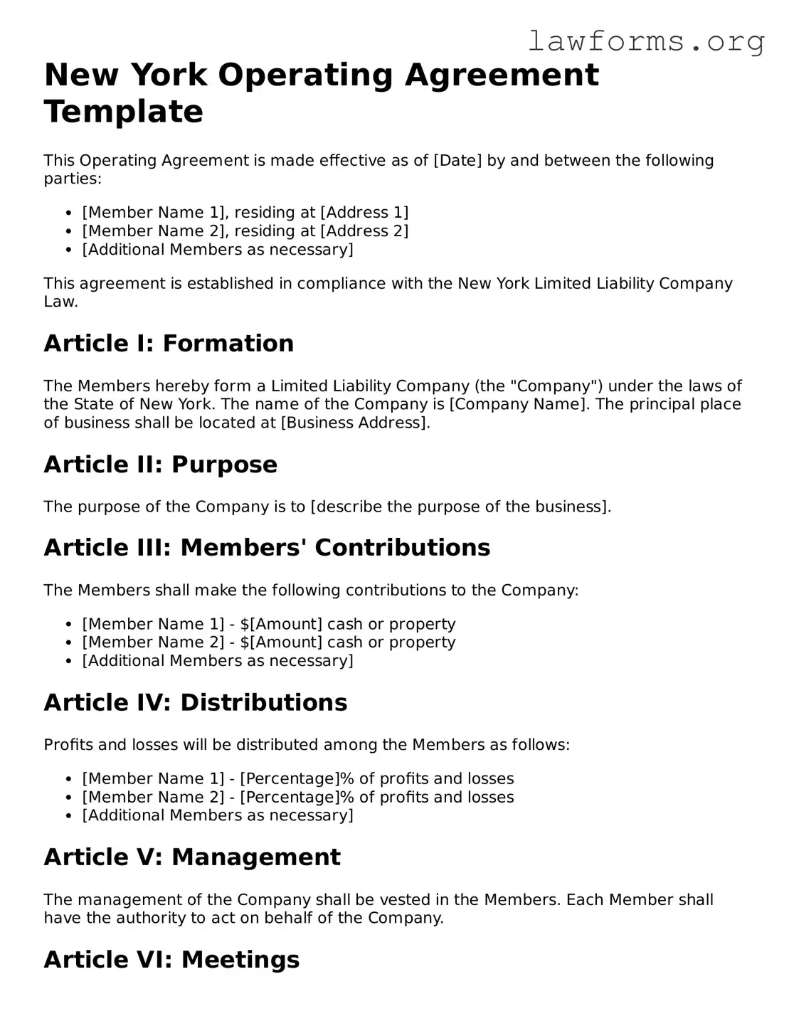 Attorney-Approved Operating Agreement Template for the State of New York