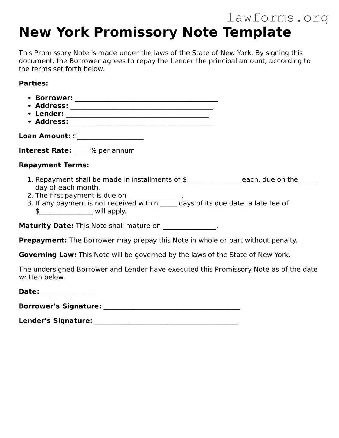 Attorney-Approved Promissory Note Template for the State of New York
