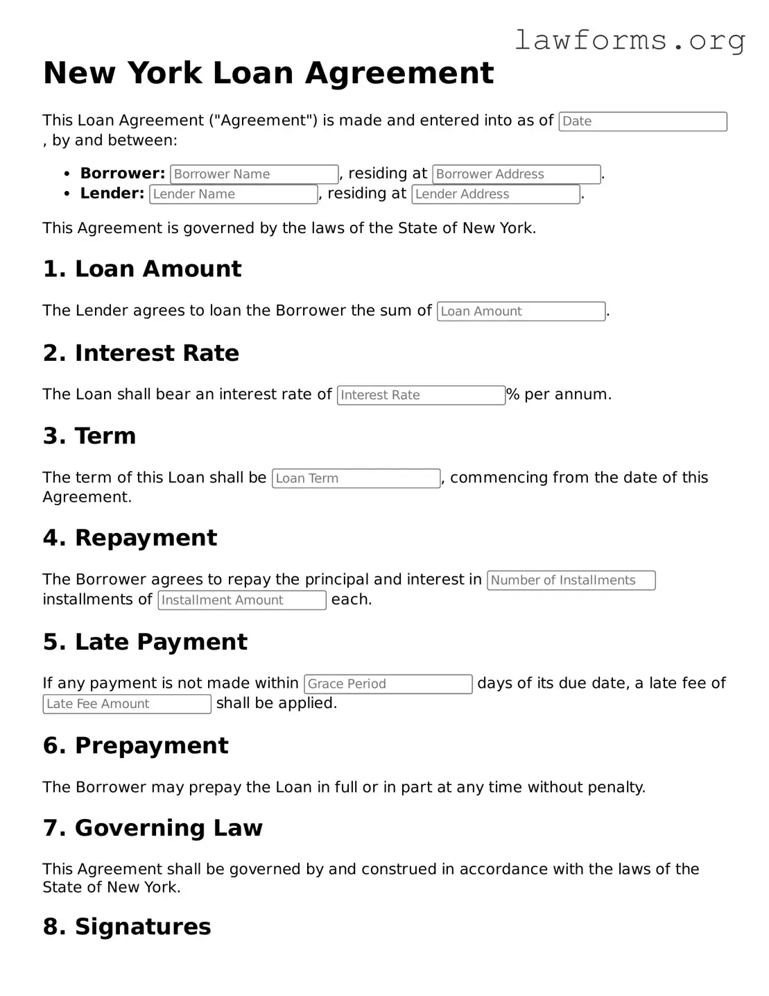 Attorney-Approved Loan Agreement Template for the State of New York