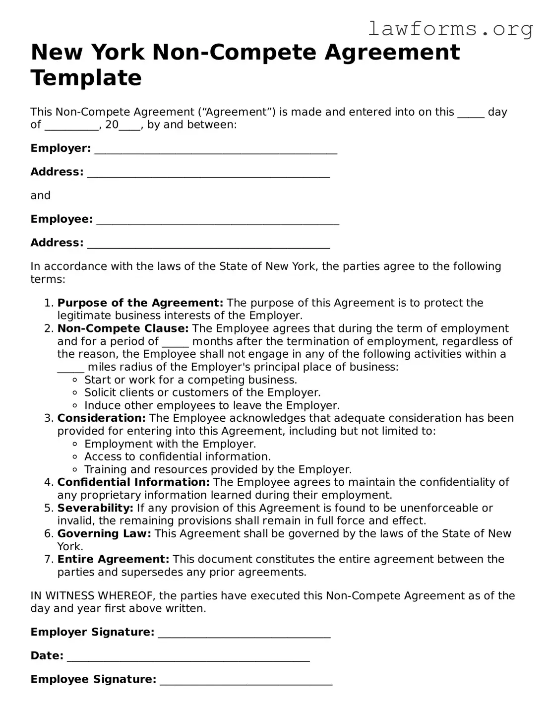 Attorney-Approved Non-compete Agreement Template for the State of New York