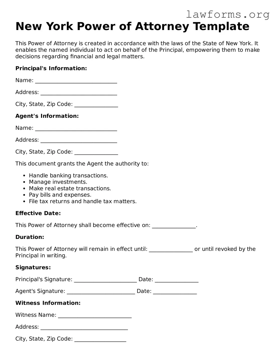 Attorney-Approved Power of Attorney Template for the State of New York
