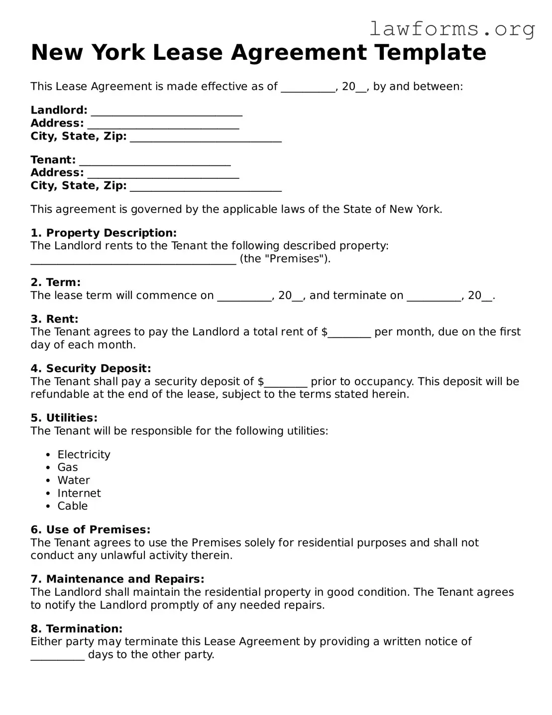 Attorney-Approved Lease Agreement Template for the State of New York