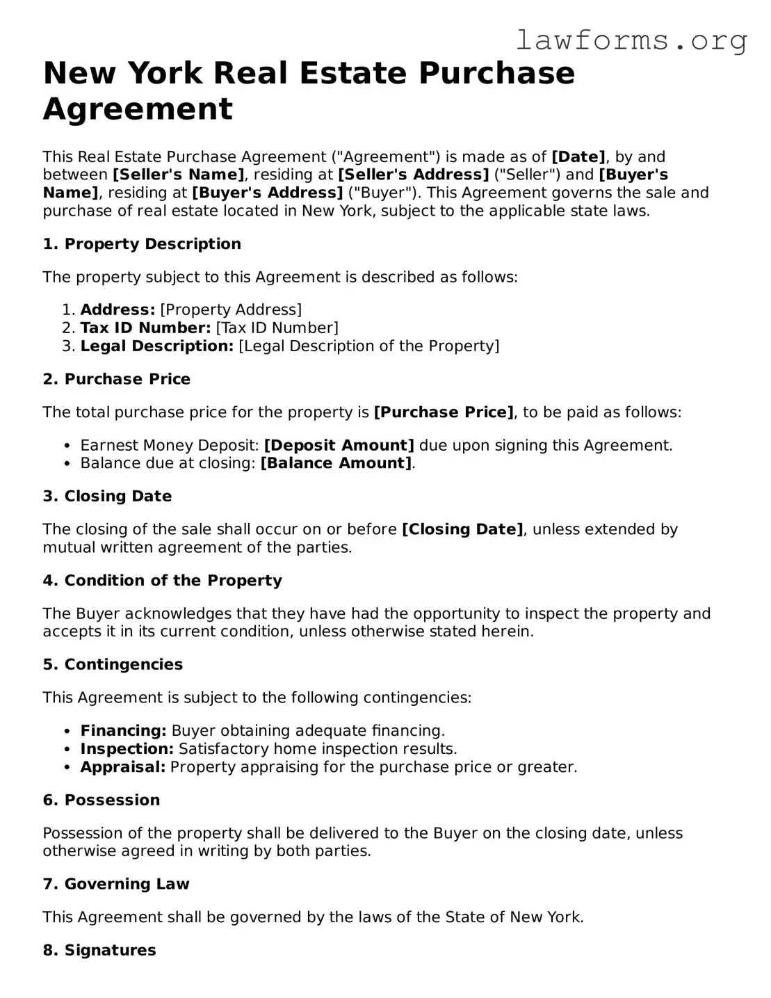 Attorney-Approved Real Estate Purchase Agreement Template for the State of New York