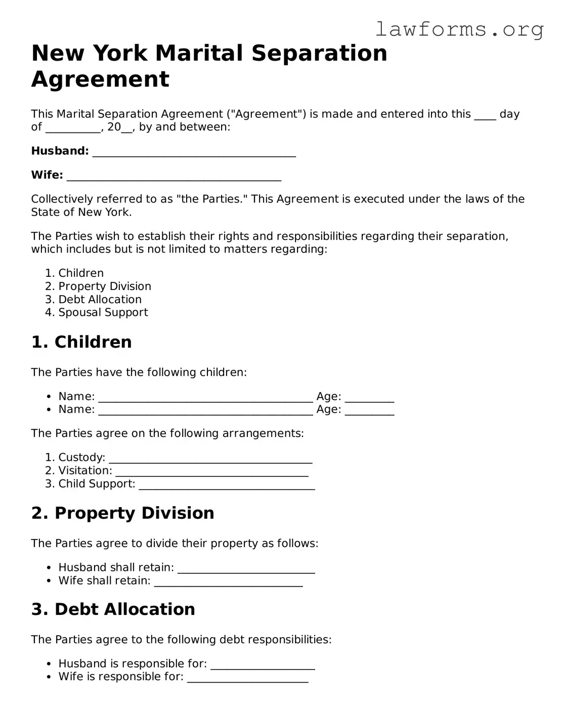 Attorney-Approved Marital Separation Agreement Template for the State of New York