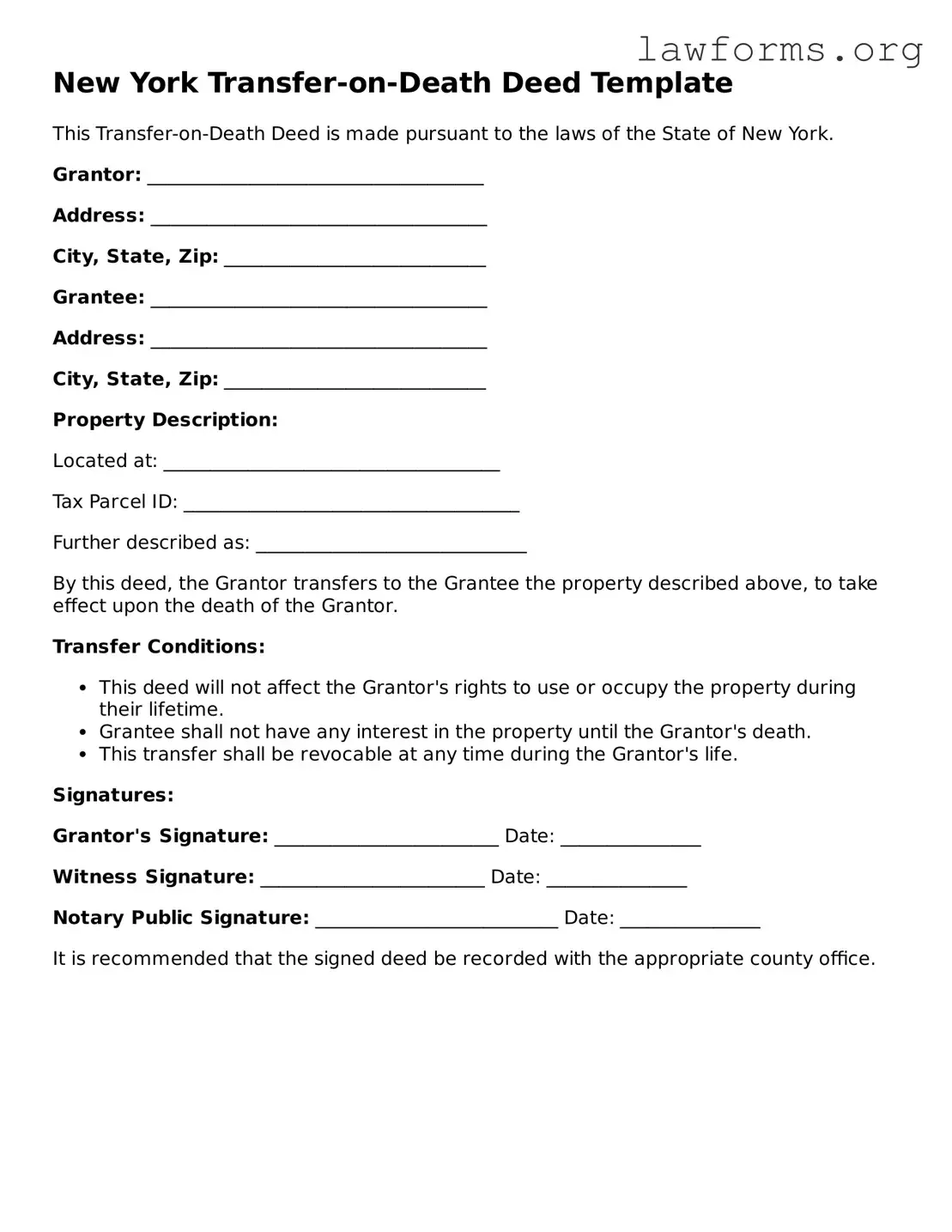 Attorney-Approved Transfer-on-Death Deed Template for the State of New York