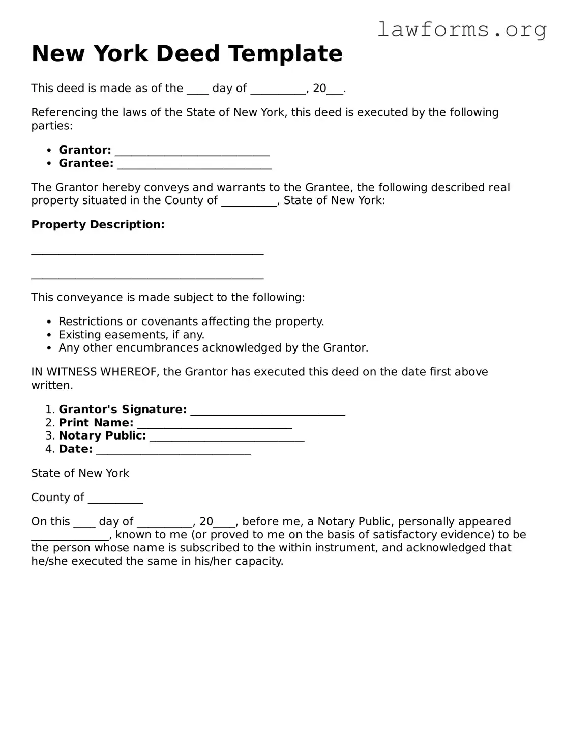 Attorney-Approved Deed Template for the State of New York