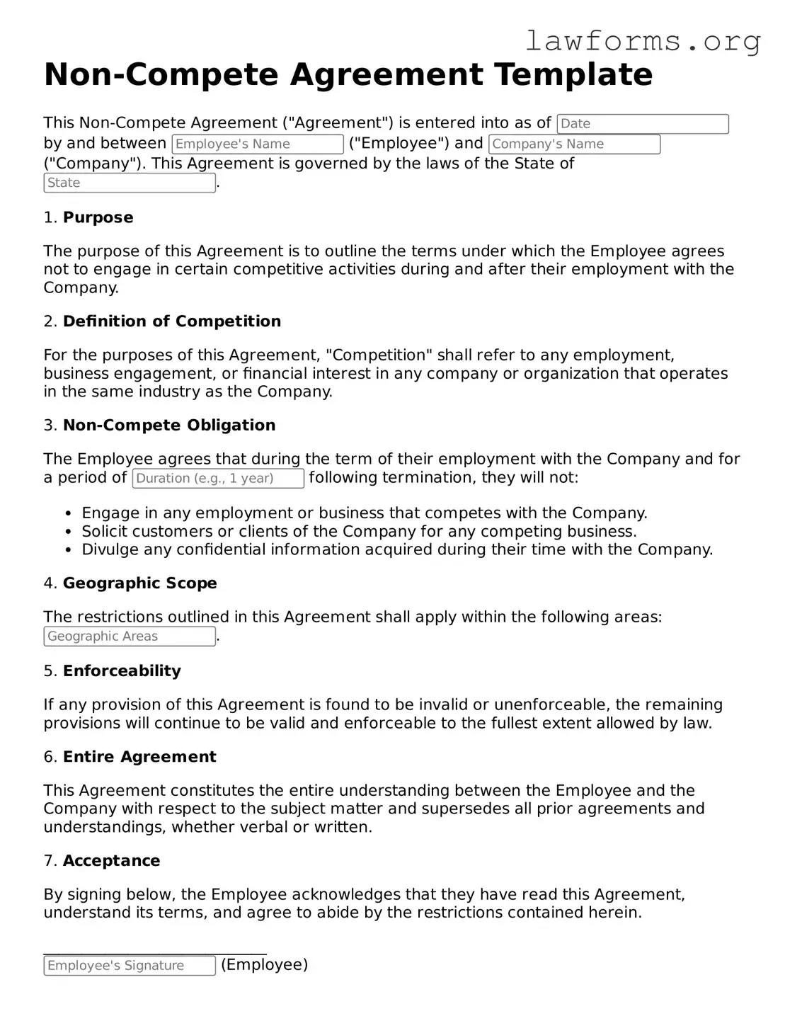 Valid Non-compete Agreement Form