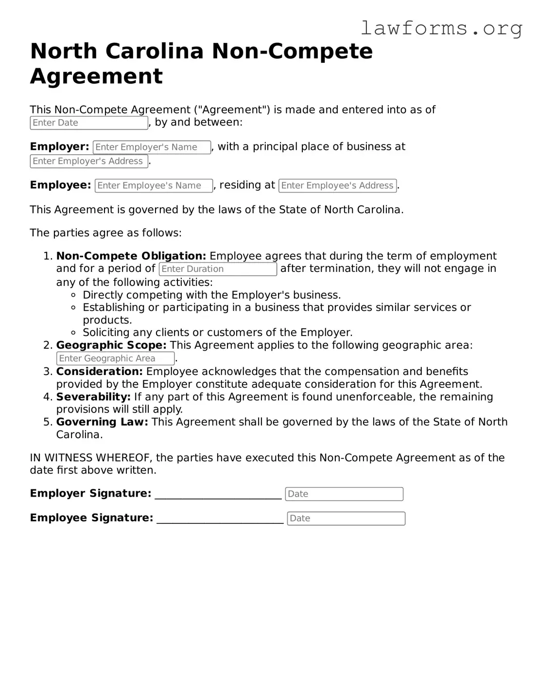 Attorney-Approved Non-compete Agreement Template for the State of North Carolina