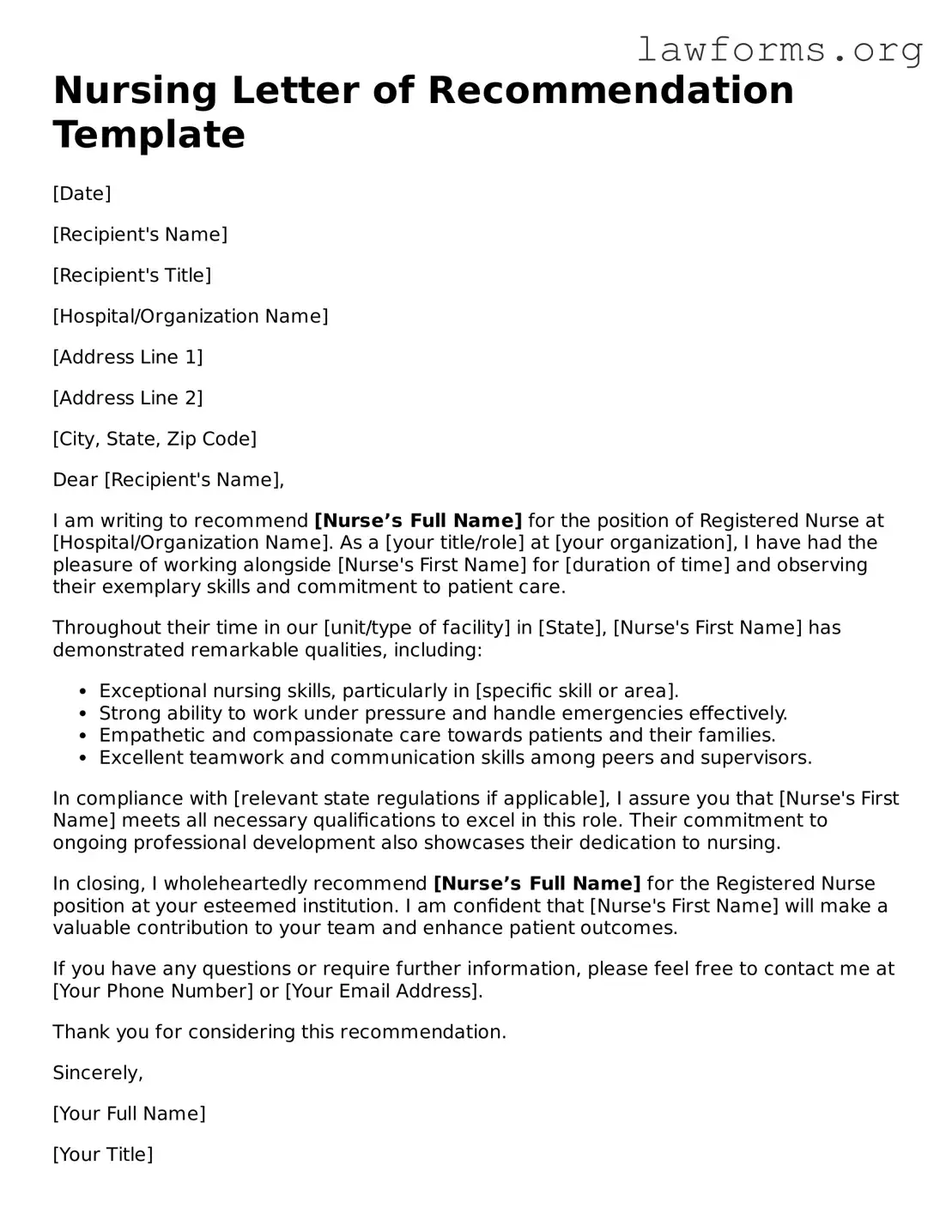Valid Nursing Letter of Recommendation Form