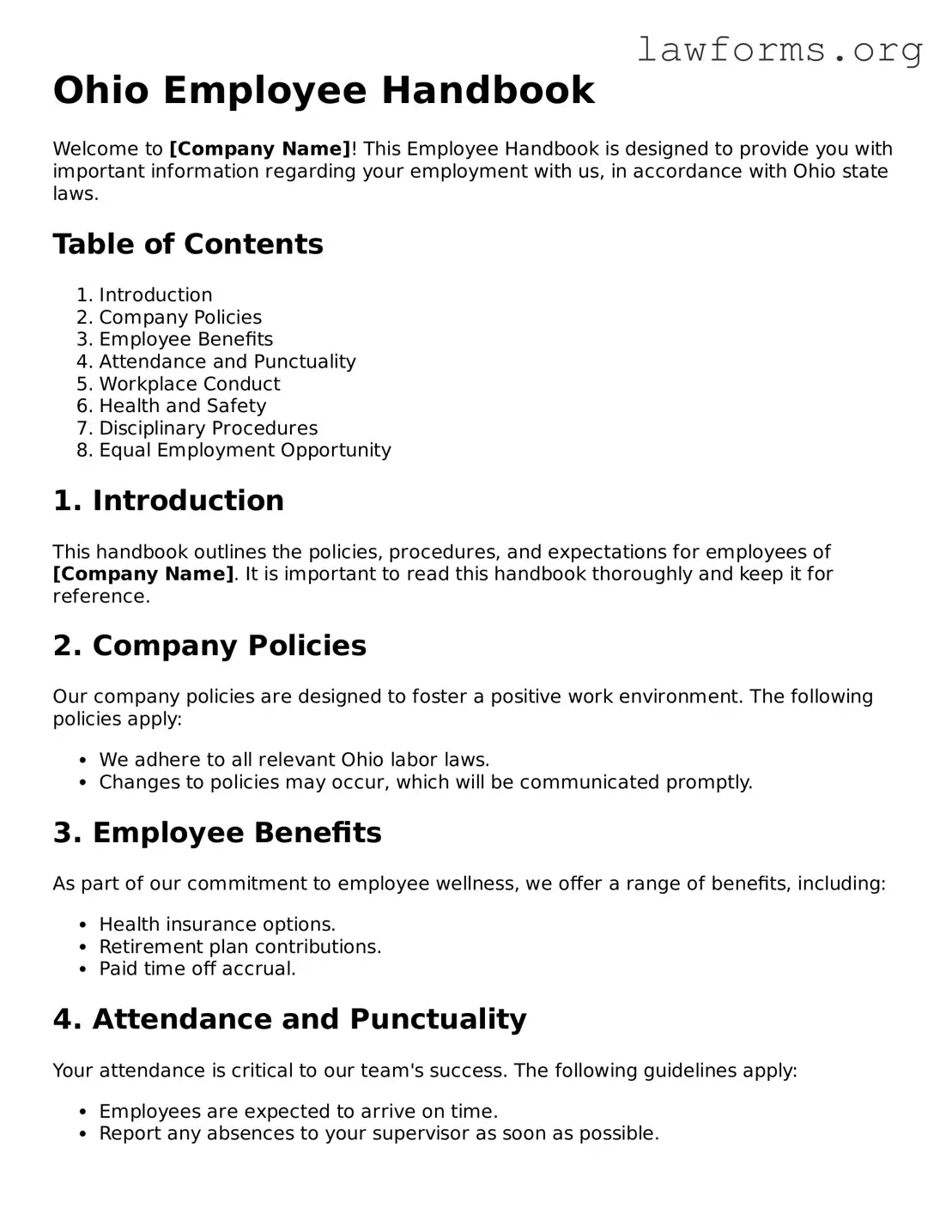 Attorney-Approved Employee Handbook Template for the State of Ohio