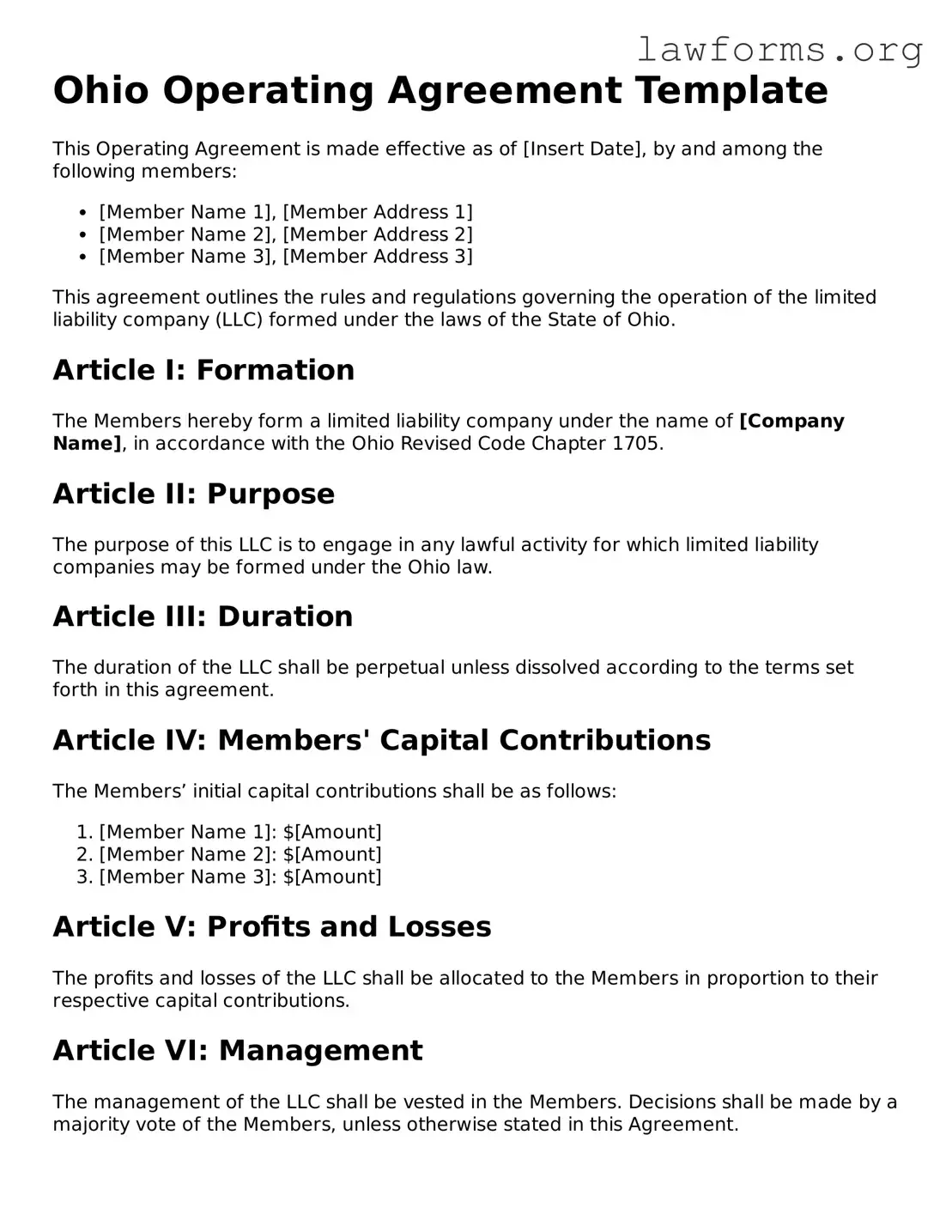 Attorney-Approved Operating Agreement Template for the State of Ohio