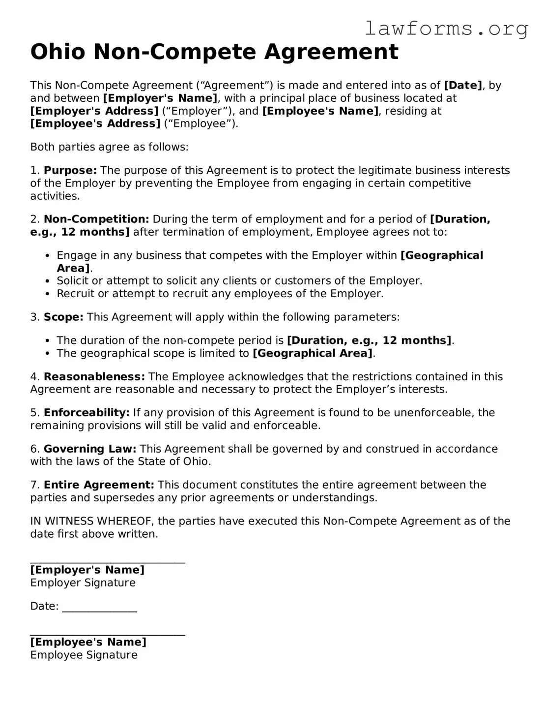 Attorney-Approved Non-compete Agreement Template for the State of Ohio