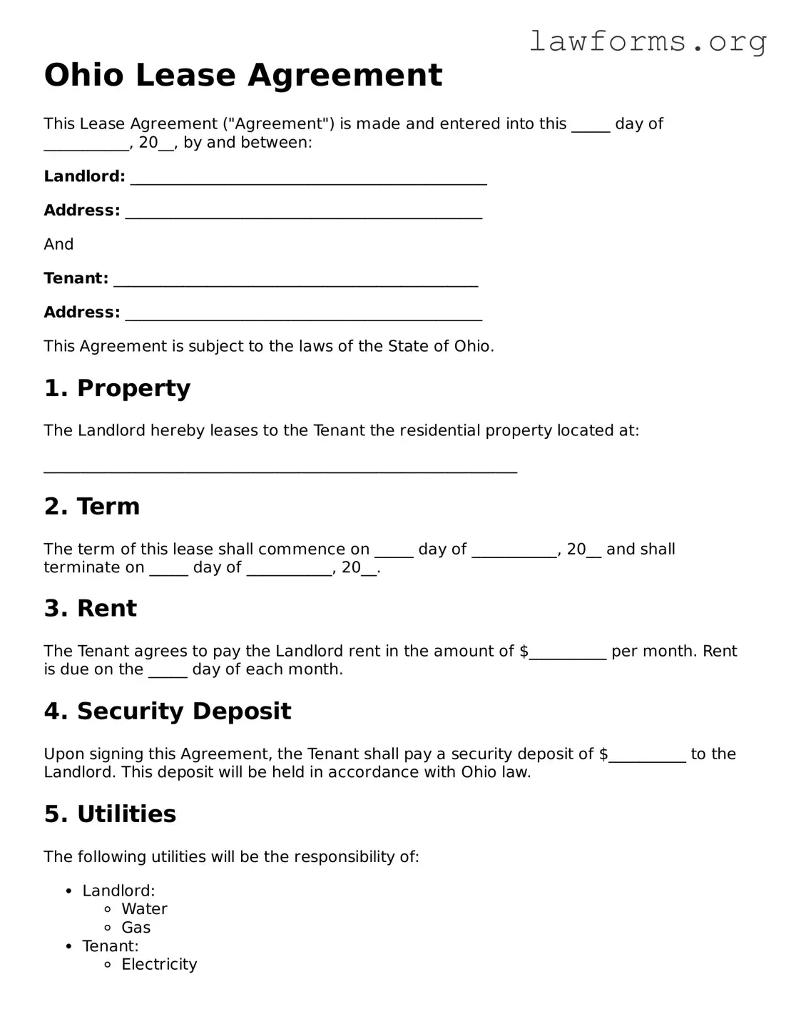Attorney-Approved Lease Agreement Template for the State of Ohio