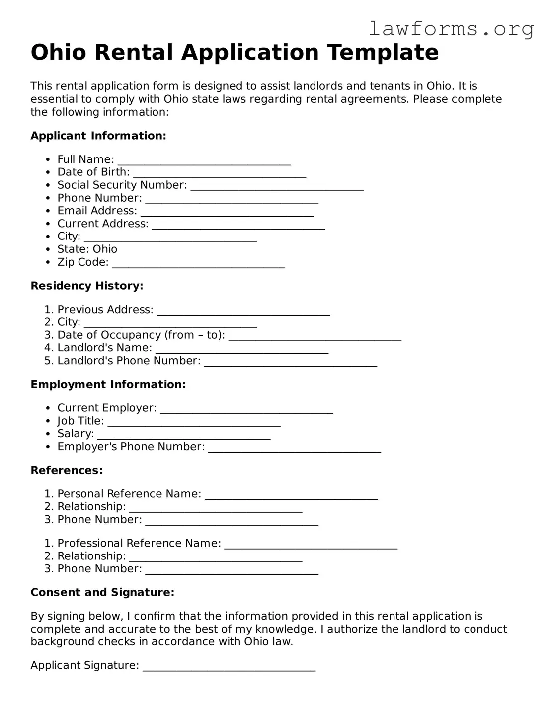Attorney-Approved Rental Application Template for the State of Ohio
