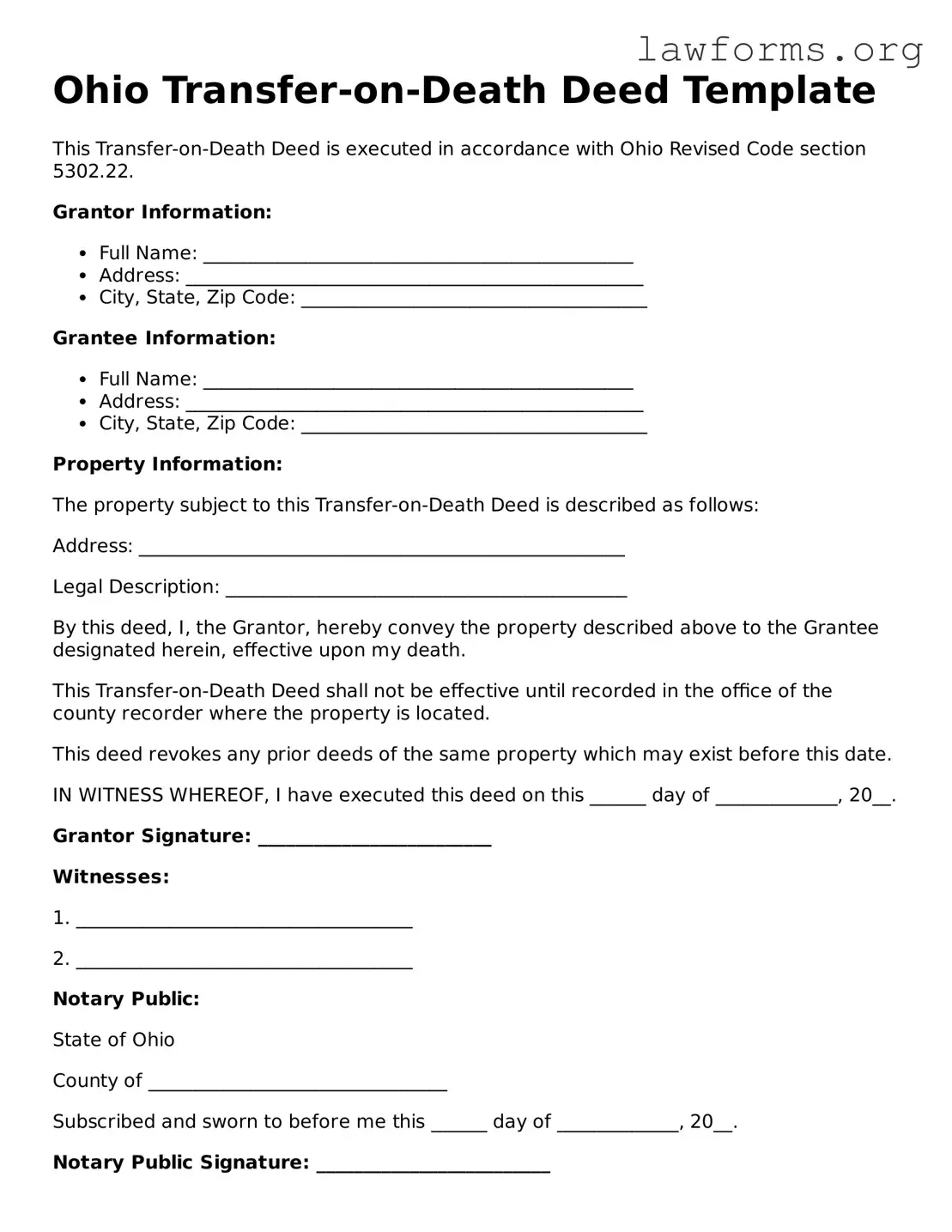 Attorney-Approved Transfer-on-Death Deed Template for the State of Ohio