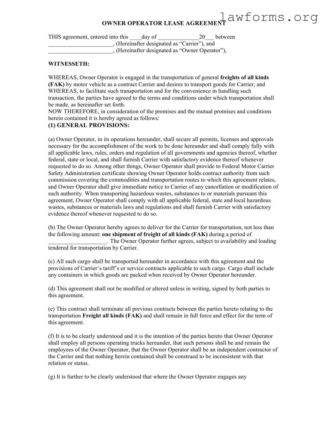 Fill Out a Valid Owner Operator Lease Agreement Template