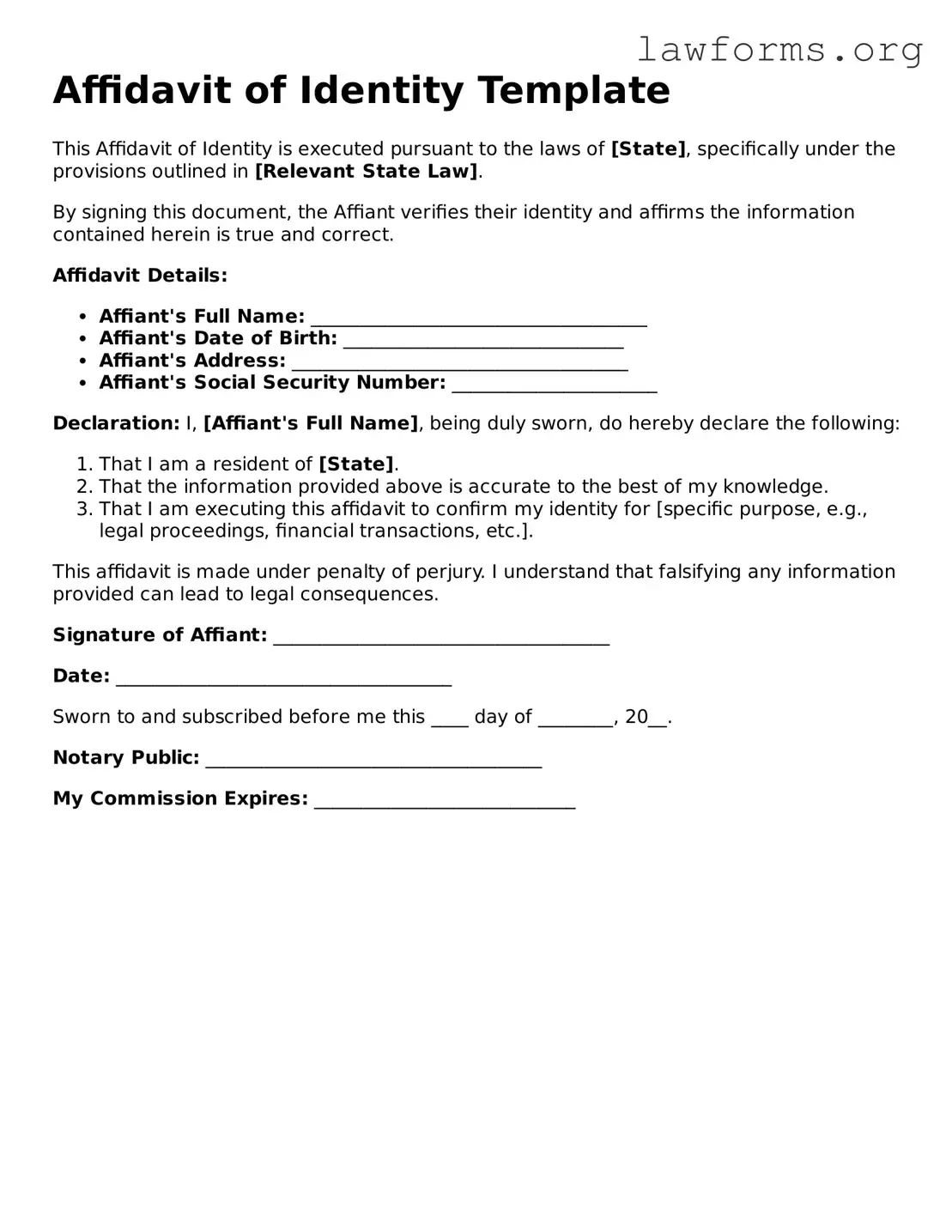 Valid Affidavit of Identity Form
