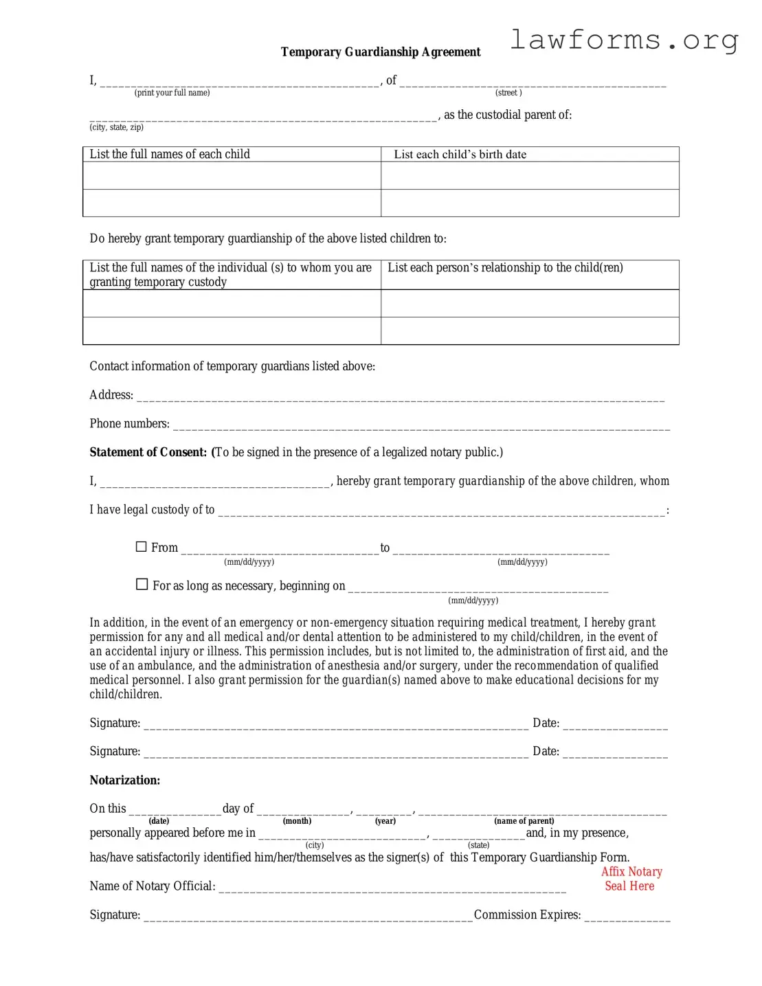 Fill Out a Valid Temporary Custody Template