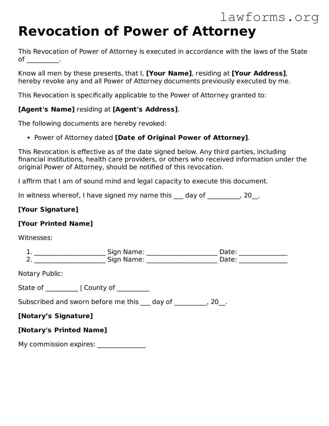 Valid Revocation of Power of Attorney Form