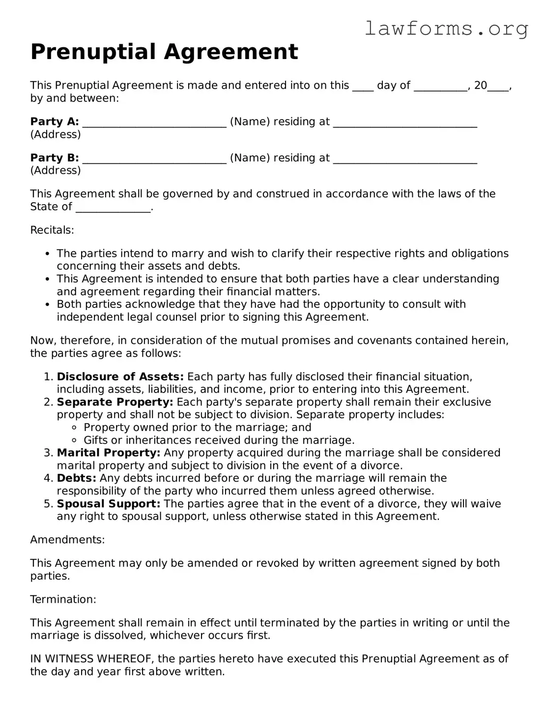 Valid Prenuptial Agreement Form