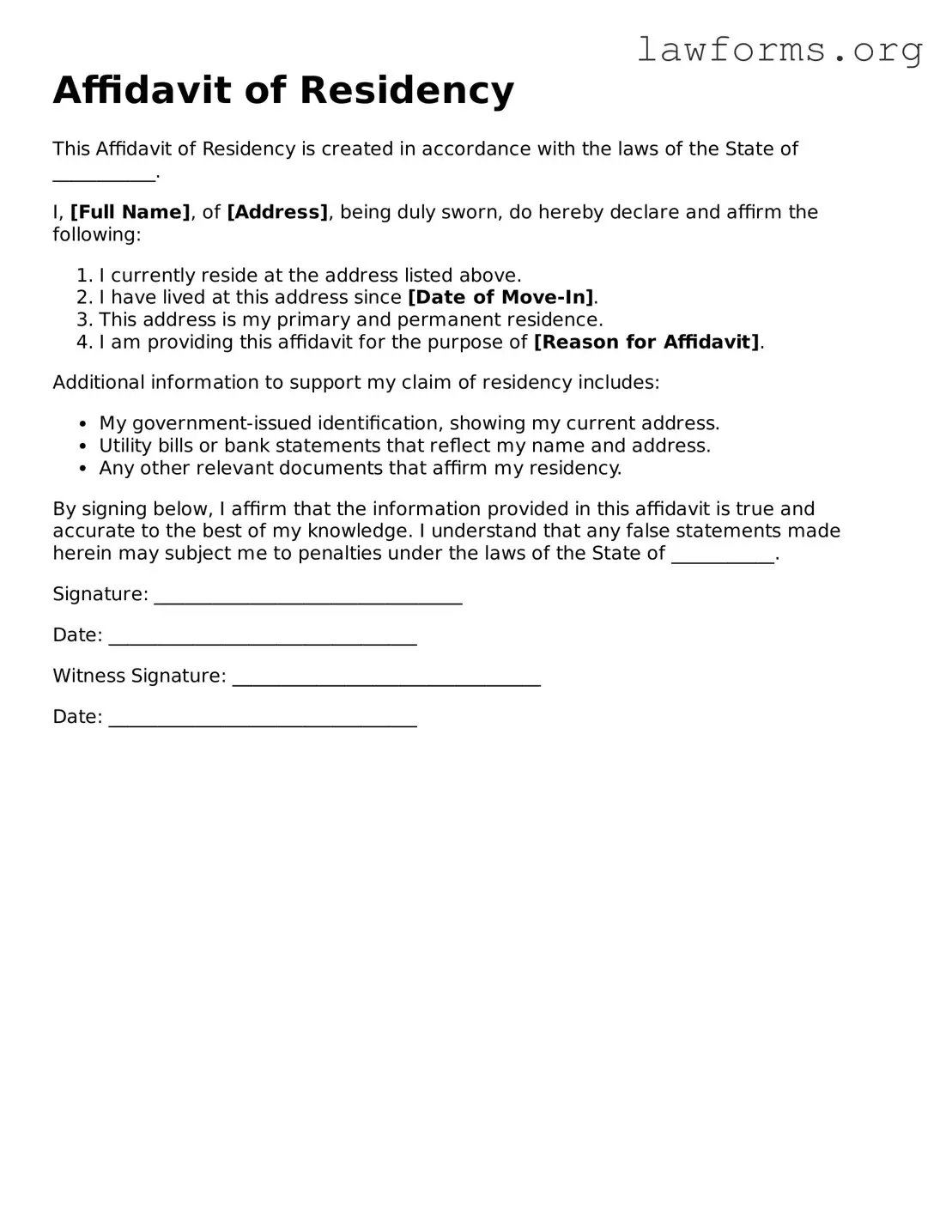Valid Affidavit of Residency Form