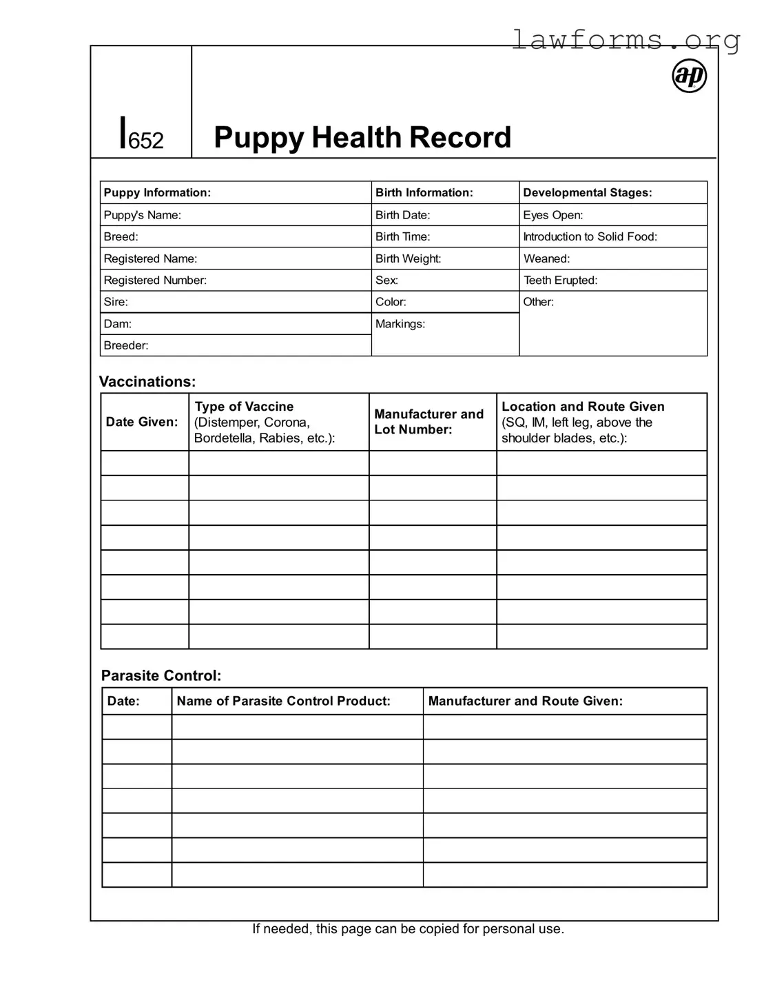 Fill Out a Valid Puppy Health Record Template