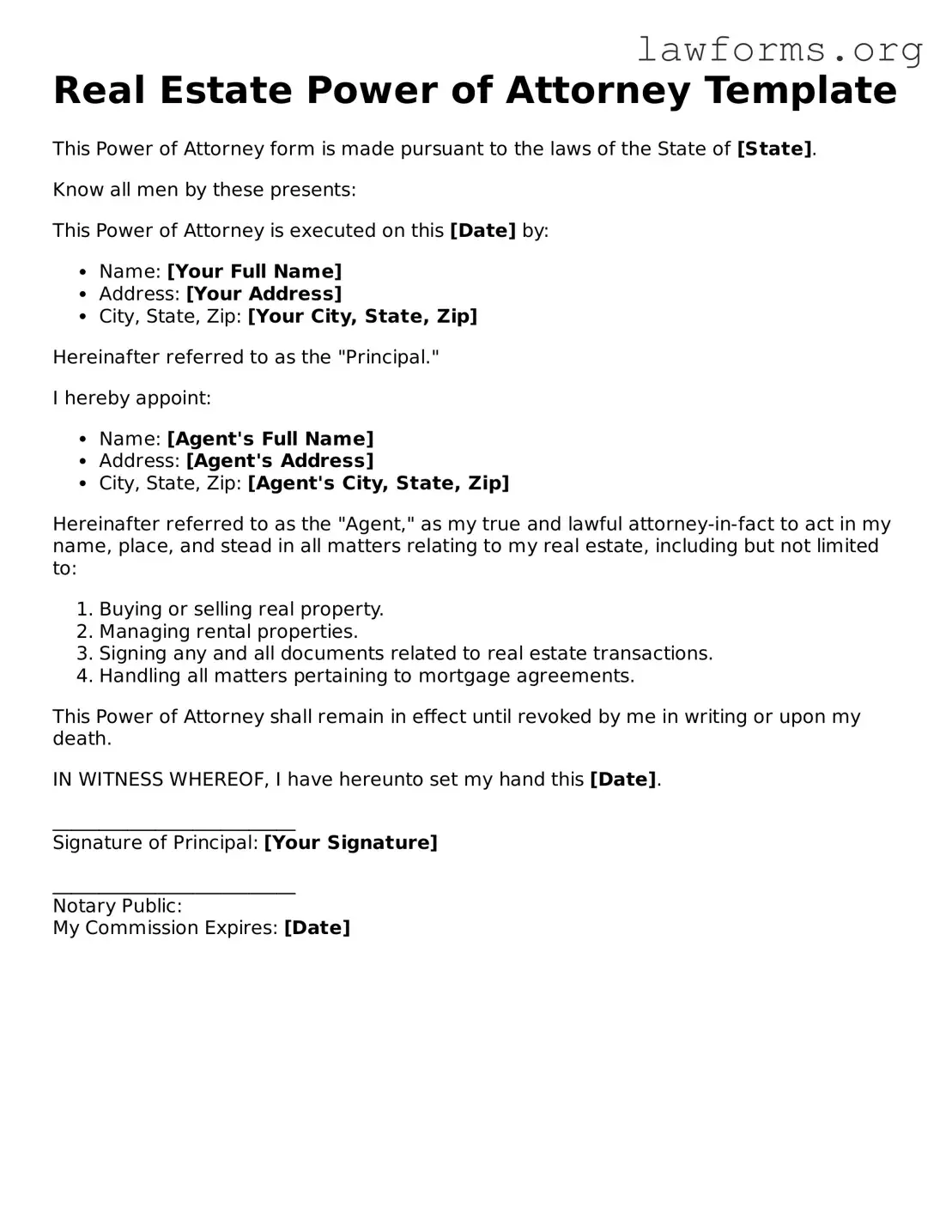 Valid Real Estate Power of Attorney Form