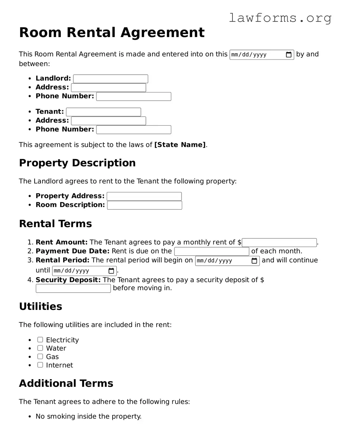 Valid Room Rental Agreement Form