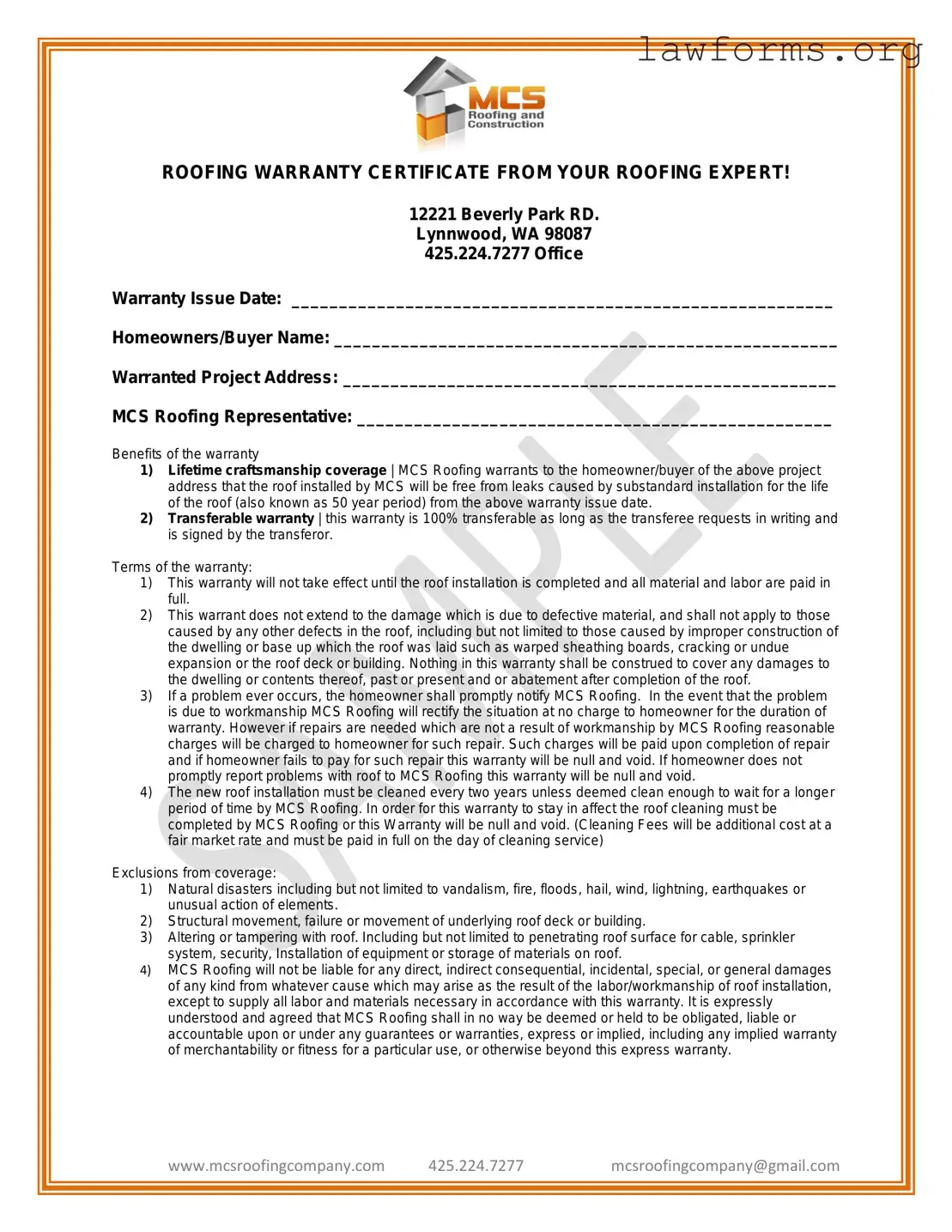 Fill Out a Valid Roofing Warranty Certificate Template