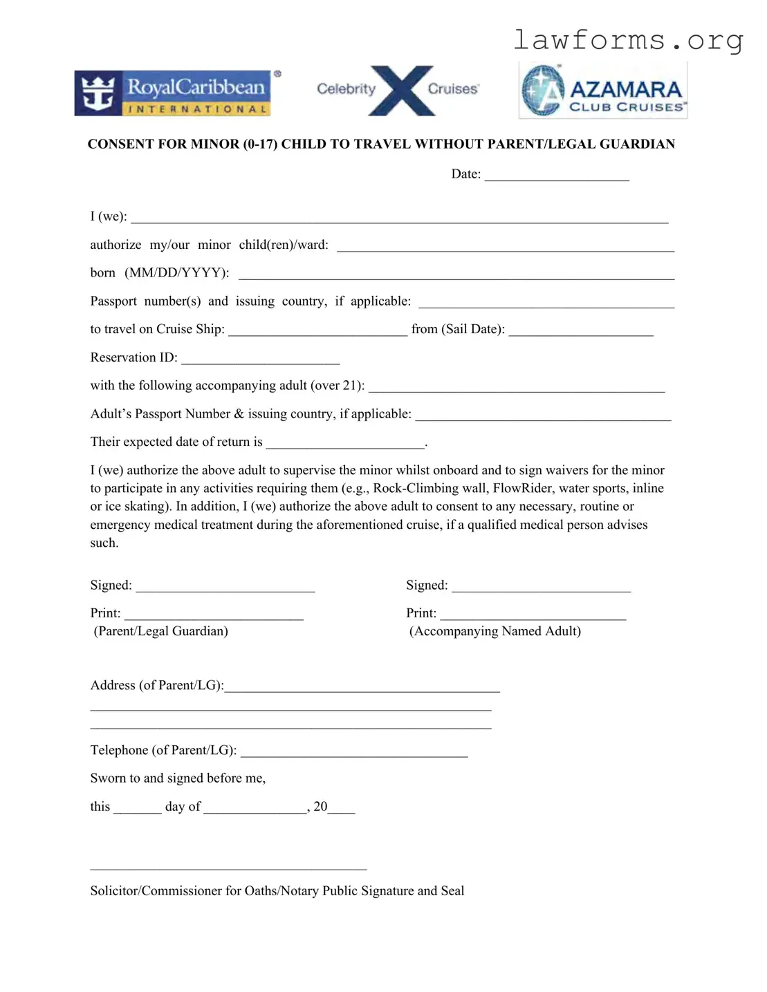 Fill Out a Valid Royal Caribbean Parental Consent Template