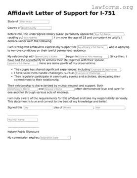 Valid Affidavit Letter of Support for I-751 Form