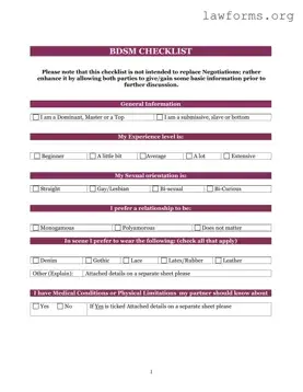 Fill Out a Valid Bdsm Checklist Template
