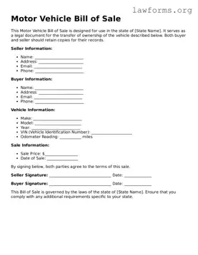 Valid Motor Vehicle Bill of Sale Form