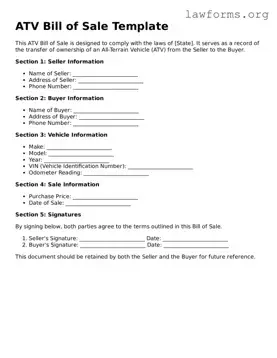 Valid ATV Bill of Sale Form